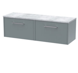 Hudson Reed Juno Wall Hung 2 Soft Close Drawer Vanity Unit With Laminate Worktop In Coastal Grey Finish, 1205mm - thumbnail 1