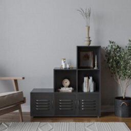 Urbn-Living Urbnliving 91Cm Height 6 Cube Step Black Storage Bookcase Shelf Unit Metal Black Door - thumbnail 1