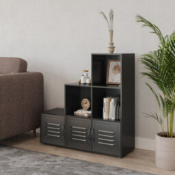 Urbn-Living Urbnliving 91Cm Height 6 Cube Step Black Storage Bookcase Shelf Unit Metal Black Door - thumbnail 3