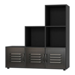 Urbn-Living Urbnliving 91Cm Height 6 Cube Step Black Storage Bookcase Shelf Unit Metal Black Door - thumbnail 2
