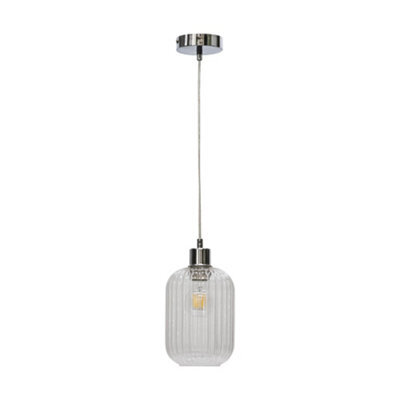First Choice Lighting Ribbed Glass Kitchen Dining Ceiling Light Pendant With Chrome - image 1