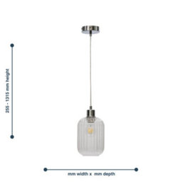 First Choice Lighting Ribbed Glass Kitchen Dining Ceiling Light Pendant With Chrome - thumbnail 5