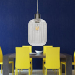 First Choice Lighting Ribbed Glass Kitchen Dining Ceiling Light Pendant With Chrome - thumbnail 4