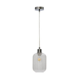 First Choice Lighting Ribbed Glass Kitchen Dining Ceiling Light Pendant With Chrome - thumbnail 1