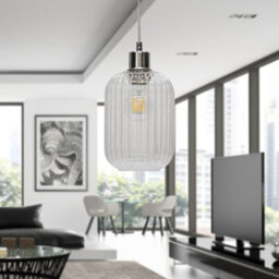 First Choice Lighting Ribbed Glass Kitchen Dining Ceiling Light Pendant With Chrome - thumbnail 3
