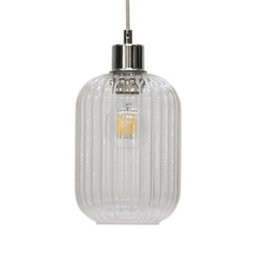 First Choice Lighting Ribbed Glass Kitchen Dining Ceiling Light Pendant With Chrome - thumbnail 2