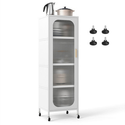 Rolling Storage Cabinet With 5 Adjustable Shelves Narrow Kitchen Pantry White - image 1