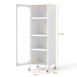 Rolling Storage Cabinet With 5 Adjustable Shelves Narrow Kitchen Pantry White - thumbnail 2