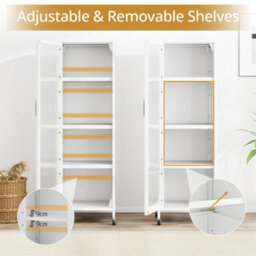 Rolling Storage Cabinet With 5 Adjustable Shelves Narrow Kitchen Pantry White - thumbnail 5