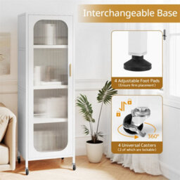 Rolling Storage Cabinet With 5 Adjustable Shelves Narrow Kitchen Pantry White - thumbnail 6