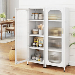 Rolling Storage Cabinet With 5 Adjustable Shelves Narrow Kitchen Pantry White - thumbnail 3