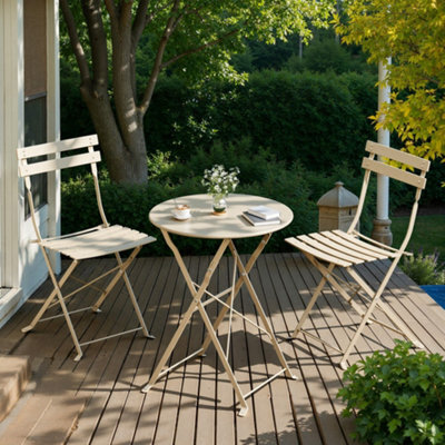LEDREM 3-Piece Outdoor Bistro Set, Folding Patio Furniture Set With Table And 2 Chairs, Steel Balcony Furniture, Cappuccino Beige - image 1