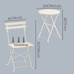 LEDREM 3-Piece Outdoor Bistro Set, Folding Patio Furniture Set With Table And 2 Chairs, Steel Balcony Furniture, Cappuccino Beige - thumbnail 4