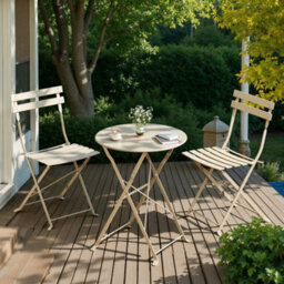 LEDREM 3-Piece Outdoor Bistro Set, Folding Patio Furniture Set With Table And 2 Chairs, Steel Balcony Furniture, Cappuccino Beige - thumbnail 5