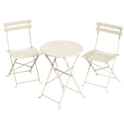 LEDREM 3-Piece Outdoor Bistro Set, Folding Patio Furniture Set With Table And 2 Chairs, Steel Balcony Furniture, Cappuccino Beige - thumbnail 2