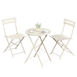 LEDREM 3-Piece Outdoor Bistro Set, Folding Patio Furniture Set With Table And 2 Chairs, Steel Balcony Furniture, Cappuccino Beige - thumbnail 3