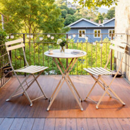 LEDREM 3-Piece Outdoor Bistro Set, Folding Patio Furniture Set With Table And 2 Chairs, Steel Balcony Furniture, Cappuccino Beige - thumbnail 6
