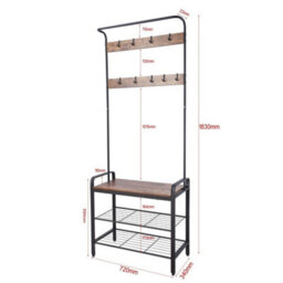 Black & Rustic Oak Coat Hanger & Shoe Bench Storage - thumbnail 2