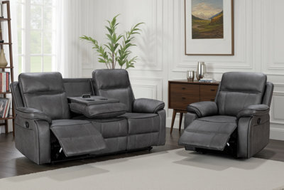Grey Faux Leather 3 + 1 Seater Manual Recliner Sofa And Armchair Set For Living Room Vegas - image 1