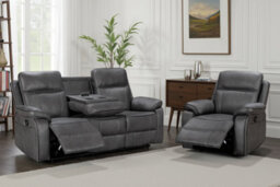 Grey Faux Leather  3 + 1 Seater Manual Recliner Sofa And Armchair Set For Living Room Vegas - thumbnail 1