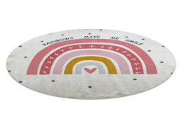 RugsX Bambino 47810 Round Washing Carpet Rainbow, Dots For Children Anti-Slip - White Circle 80 Cm - thumbnail 3