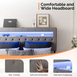 Floating King Size Bed Frame With Led Light & Storage Headboard - thumbnail 4
