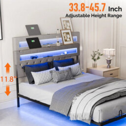 Floating King Size Bed Frame With Led Light & Storage Headboard - thumbnail 3