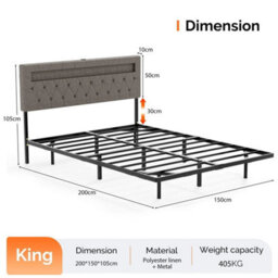 Floating King Size Bed Frame With Led Light & Storage Headboard - thumbnail 2