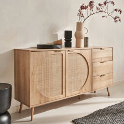 Sweeek - 150Cm Wood And Rounded Cane Rattan Sideboard Natural 150X39X79 Cm - Eva - thumbnail 7