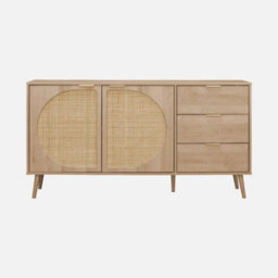 Sweeek - 150Cm Wood And Rounded Cane Rattan Sideboard Natural 150X39X79 Cm - Eva - thumbnail 2