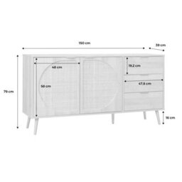 Sweeek - 150Cm Wood And Rounded Cane Rattan Sideboard Natural 150X39X79 Cm - Eva - thumbnail 8