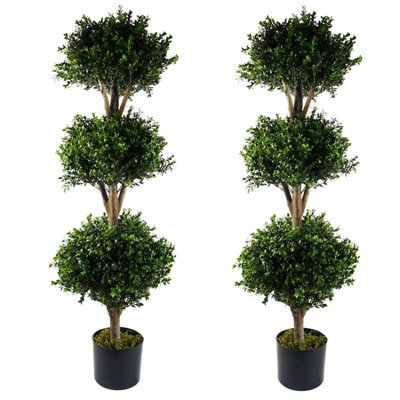Leaf 120Cm Pair Of Buxus Triple Ball Artificial Tree Uv Resistant Outdoor Topiary - image 1