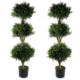 Leaf 120Cm Pair Of Buxus Triple Ball Artificial Tree Uv Resistant Outdoor Topiary - thumbnail 1