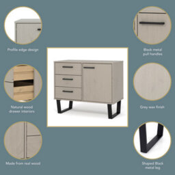 Core Products Grey Waxed 1 Door And 3 Drawers Sideboard H73.6Cm X W90.0Cm X D43.0Cm - thumbnail 7