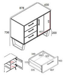 Core Products Grey Waxed 1 Door And 3 Drawers Sideboard H73.6Cm X W90.0Cm X D43.0Cm - thumbnail 4