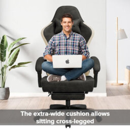 Gtplayer Gaming Chair With Footrest, Ergonomic Computer Desk Chair With Pocket Spring Cushion, Home Office Chair, Pu, Grey - thumbnail 2