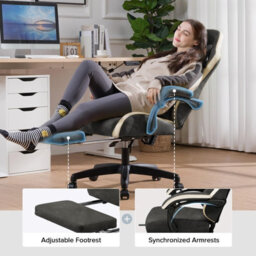 Gtplayer Gaming Chair With Footrest, Ergonomic Computer Desk Chair With Pocket Spring Cushion, Home Office Chair, Pu, Grey - thumbnail 6