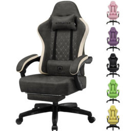 Luckracer Gaming Chair With Footrest, Ergonomic Computer Desk Chair With Pocket Spring Cushion, Home Office Chair, Pu, Grey