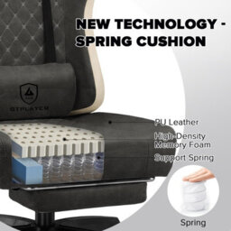 Gtplayer Gaming Chair With Footrest, Ergonomic Computer Desk Chair With Pocket Spring Cushion, Home Office Chair, Pu, Grey - thumbnail 5