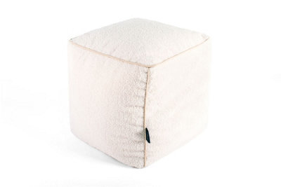 Littens Cream Teddy Boucle Square Cube Footstool Bean Bag Pouffe Ottoman Seat 41Cm X 41Cm X 41Cm - image 1