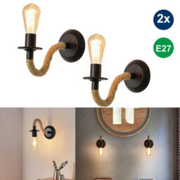 2X Industrial Wall Light Rotatable Indoor Rope Wall Lamp E27 Hallway Living Room - thumbnail 6