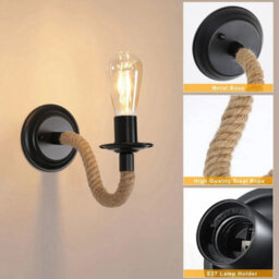 2X Industrial Wall Light Rotatable Indoor Rope Wall Lamp E27 Hallway Living Room - thumbnail 7
