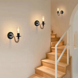 2X Industrial Wall Light Rotatable Indoor Rope Wall Lamp E27 Hallway Living Room - thumbnail 4