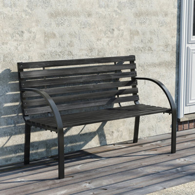 Breeins 2 Seater Outdoor Black Garden Benches Outdoor Seating Wooden Garden Bench With Metal Frame Slatted Patio Furniture - image 1