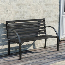Breeins 2 Seater Outdoor Black Garden Benches Outdoor Seating Wooden Garden Bench With Metal Frame Slatted Patio Furniture