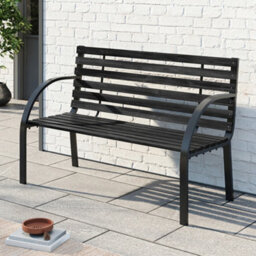 Breeins 2 Seater Outdoor Black Garden Benches Outdoor Seating Wooden Garden Bench With Metal Frame Slatted Patio Furniture - thumbnail 2