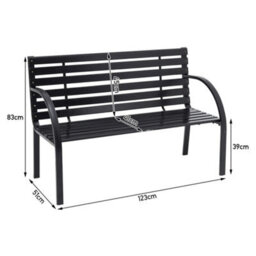 Breeins 2 Seater Outdoor Black Garden Benches Outdoor Seating Wooden Garden Bench With Metal Frame Slatted Patio Furniture - thumbnail 5