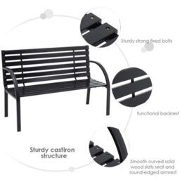 Breeins 2 Seater Outdoor Black Garden Benches Outdoor Seating Wooden Garden Bench With Metal Frame Slatted Patio Furniture - thumbnail 4