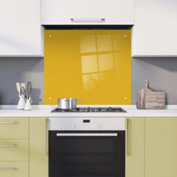 60 X 80Cm Mustard Glass Kitchen Splashback Splatter Screen Pre Drilled Holes Wall Hanging Fixings Included - thumbnail 1