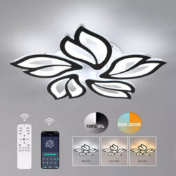 45W Dimmable Led Ceiling Light Black Flower Chandeliers Remote App Livingroom - thumbnail 7